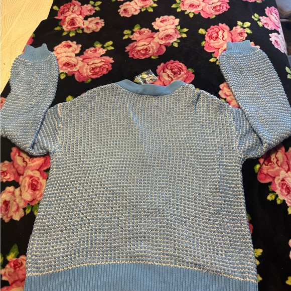 G by Giuliana Blue Plaid Cardigan with Bee Accents - Picture 5 of 6